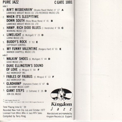 Various Artists Pure Jazz cassette UK Kingdom cassette limited edition CGATE1001 - Picture 3 of 3