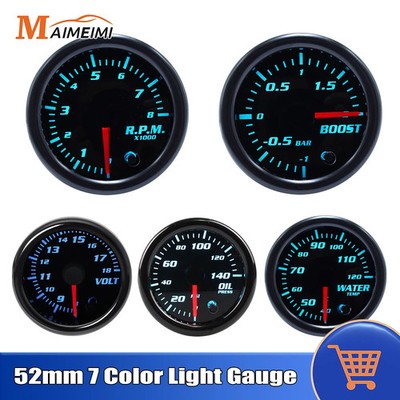 52mm Water Temp Oil Pressure Gauge Voltmeter Tachometer RPM Boost Gauge PSI BAR