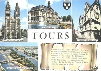 VINTAGE TOURS Frankreich Mehransicht Postkarte - Kathedrale, Rathaus, Brücken