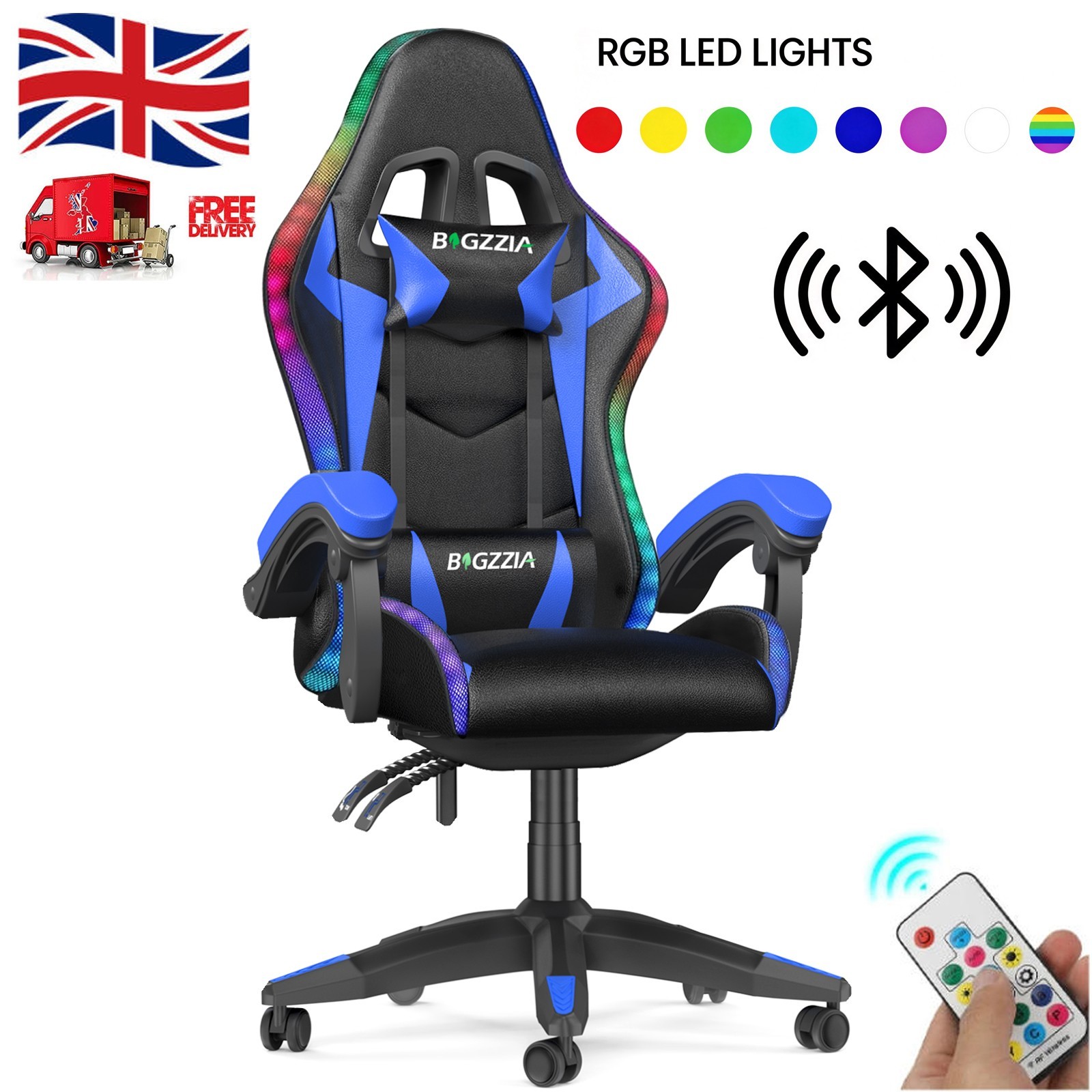 RGB LED Gaming Chair with Armrest – Ergonomic Reclining Computer Office Chair UK