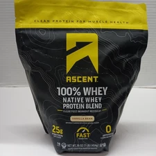 Ascent Native Fuel Whey Protein Isolate Powder Vanilla Bean 15 Servings 08/2026