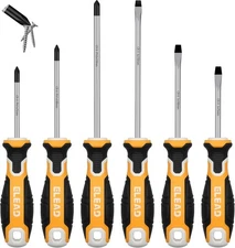 6-Piece Magnetic Screwdrivers Set, 3 Phillips and 3 Slotted Tips Orange 