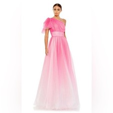 Mac Duggal pink glitter ombré one shoulder gown 20377 Size 4