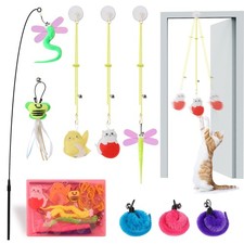 Interactive Cat Toys 8 Assorted Teaser Refills 3 Indoor Hanging Toy 1 Wand