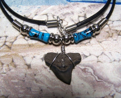 #ad SHARK TOOTH NECKLACE 7 8quot; OCEANIC FOSSIL SHARKS TEETH JAW MEGALODON SCUBA DIVER $6.99