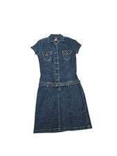 Tommy Hilfiger Jeans Blue Denim mini Dress belted collared button front Small/P