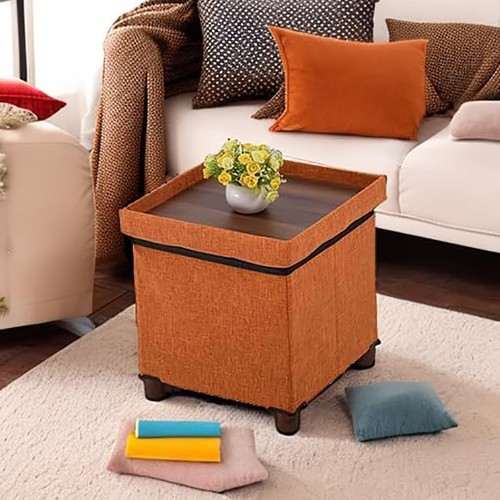 15 Inches Storage Ottoman with Wooden Legs Cube Foot Rest Stool, Square Foots... - Picture 8 of 8