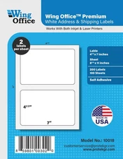 Wing Office 7x4.5 Shipping Labels – 200 Self-Adhesive Half Sheet, Made in USA