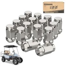 10L0L Golf Cart Wheel Lug Nuts, 1/2"-20 Size Chrome 16 PCS Silver