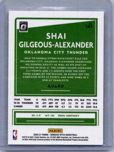 Donruss Optic #143 Shai Gilgeous-Alexander 2020-21 - Imagen 2 de 2