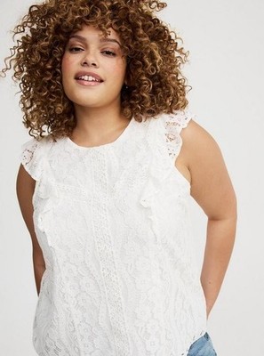 NWT Torrid Size 2X Ivory Cloud Dancer High Neck Lace Trim Top D39