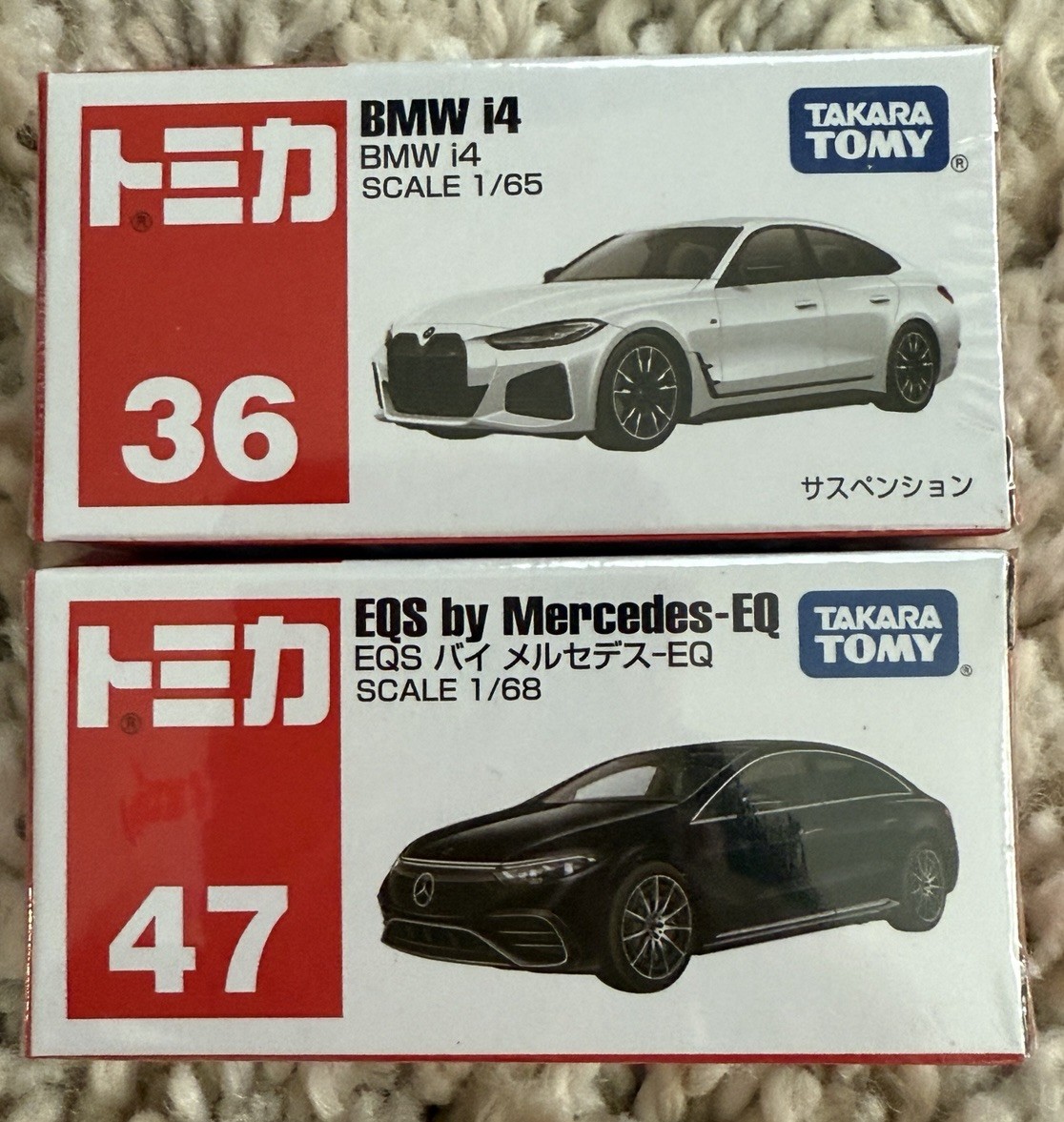 Lot2 Takara Tomy Tomica No.36 BMW i4 & No.47 EQS By Mercedes-EQ Miniatures Set