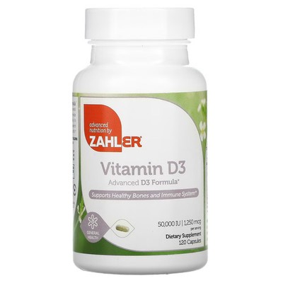 2 X  Zahler, Vitamin D3, 1,250 mcg (50,000 IU), 120 Capsules-Worldwide
