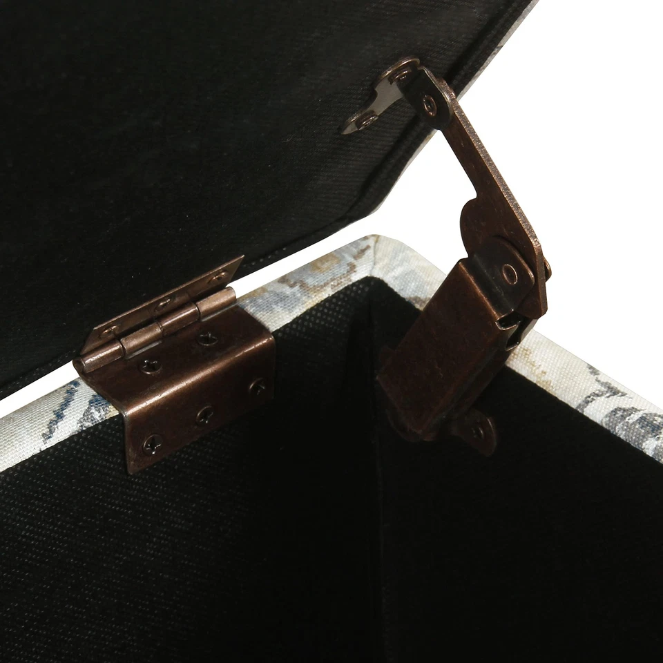 Banco otomano de almacenamiento rectangular tapizado Ottomon con tapa con bisagras, antiguo... Foto 4 de 4