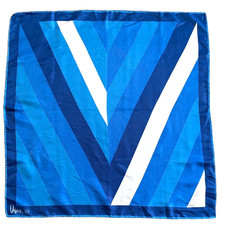Vintage Vera Neumann Blue Geometric V Square Scarf Signed Ladybug Mod Retro