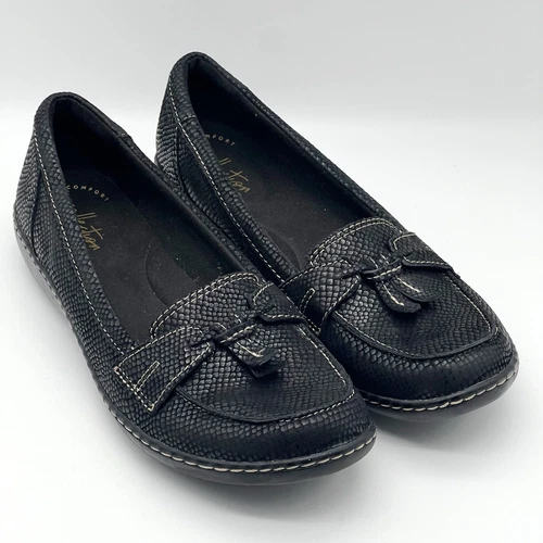 Clarks Ultimate Comfort Ashland Bubble Black Snake Slip On Loafers Women’s 9