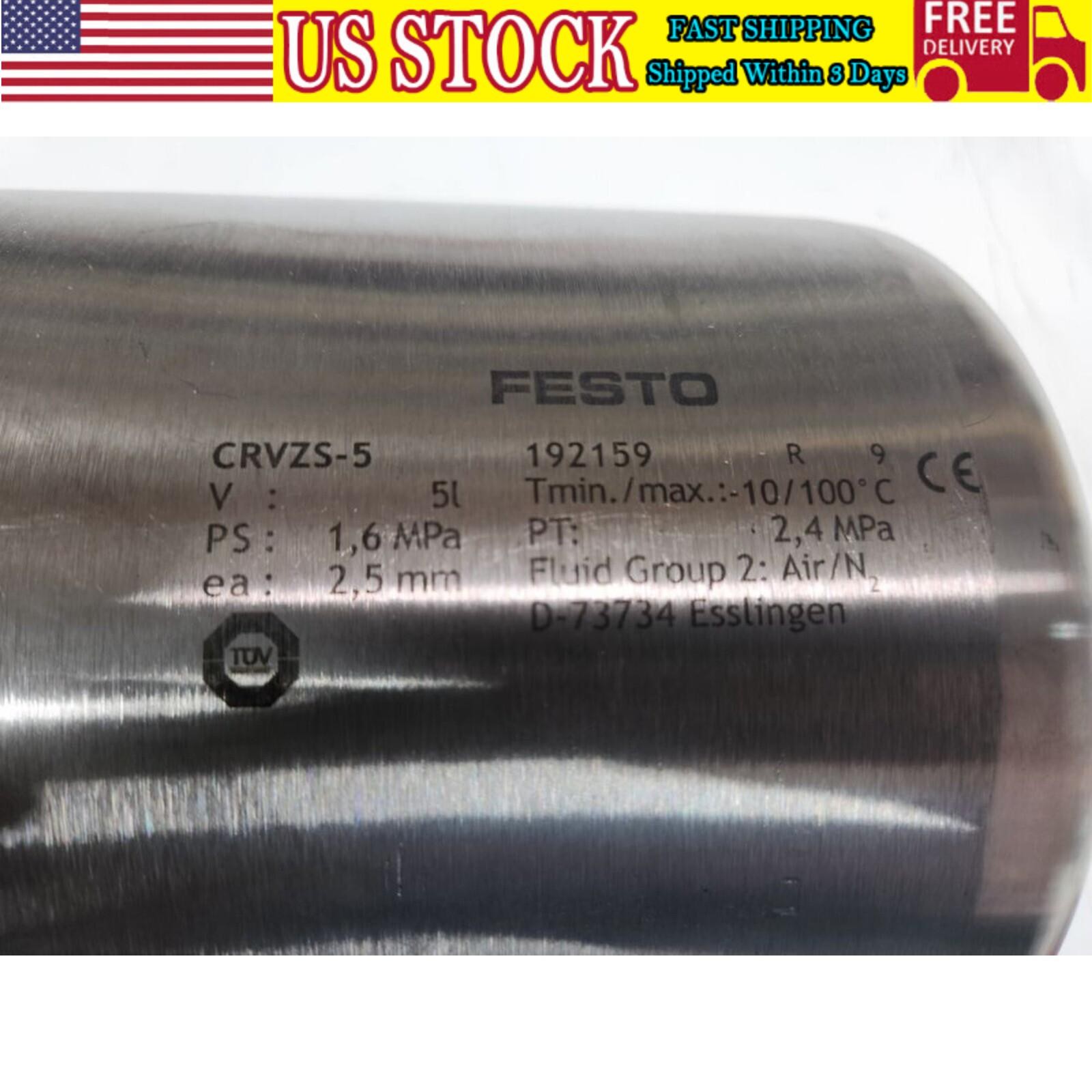 NEW FESTO 192159 CRVZS-5 Compressed Air Reservoir High Alloy Stainless Steel