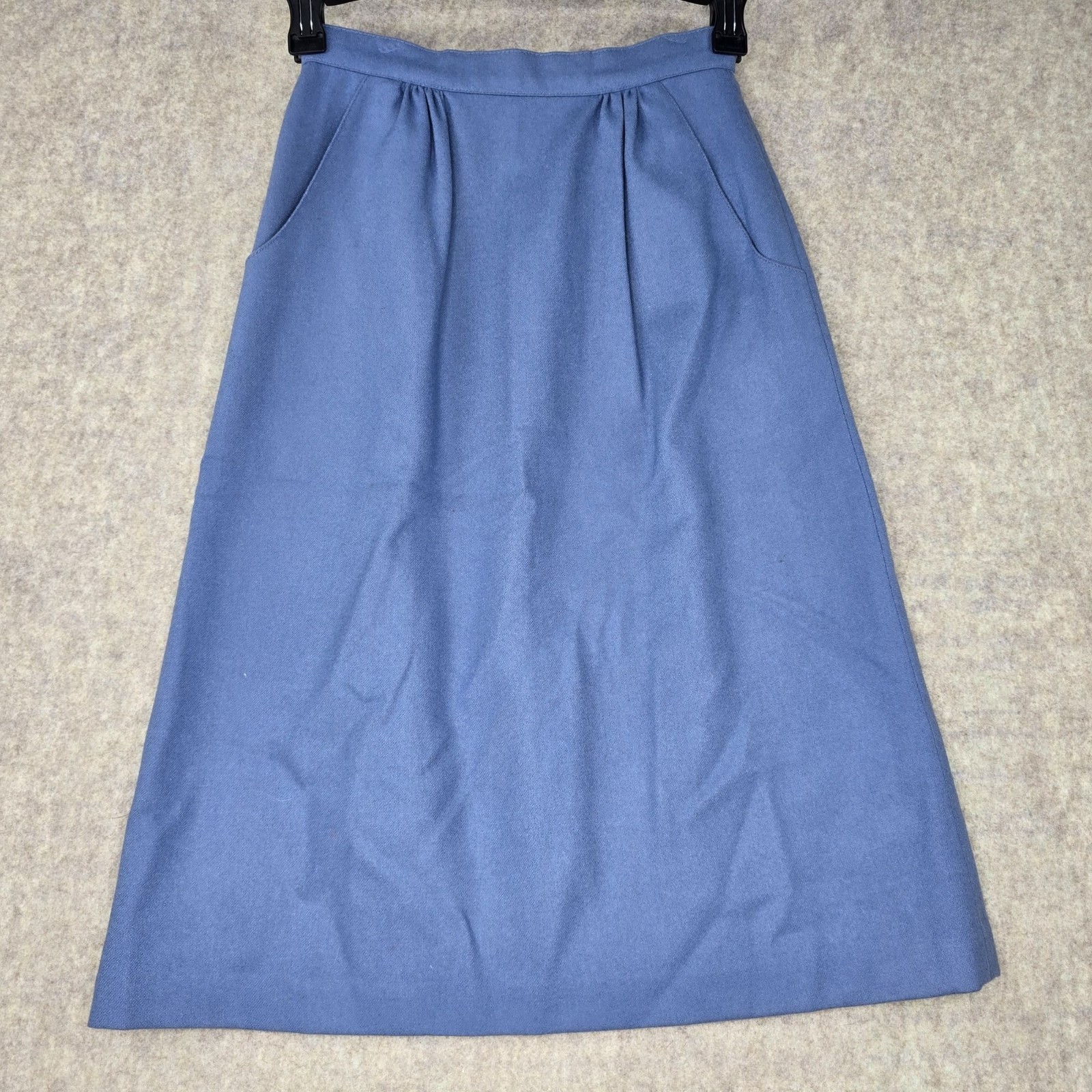Women’s A-Line Midi Skirt Blue Size 6 High Rise Wool Blend Back Zip Pockets