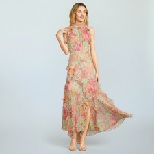 Maxi Vestido ALEX MARIE Fiona Halter Floral Dobladillo Asimétrico Volantes Talla 20W NUEVO