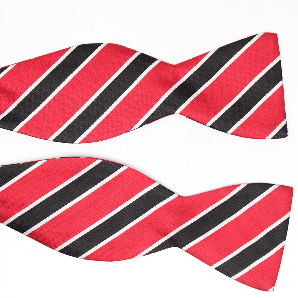 Corbata de pajarita de seda reloj de arena roja negra gris a rayas mariposa ajustable de colección para hombre Foto 3 de 4