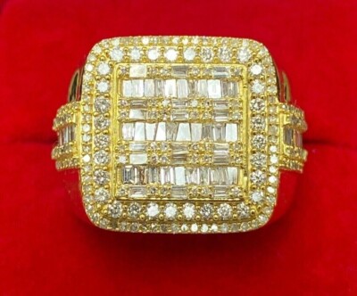 Men's Engagement Ring Real 925 Yellow Sterling Silver 3.5CT Certified Moissanite