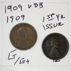 1909 & 1909 VDB Lincoln Wheat Cent 1st Year Issue G