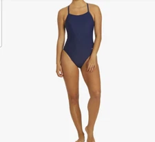 Women's New Dolfin Xtralife Navy Blue V-2 Back Athletic Swim Suit #9615L 28 S