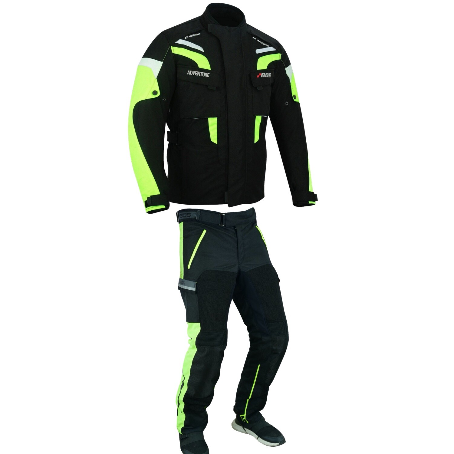 Giacca e pantaloni moto in tessuto combinato nero