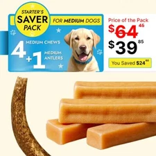 Yak Cheese Dog Chew pack for Medium dogs - 4 Yak Chews + 1 Elk Antlers for dogs