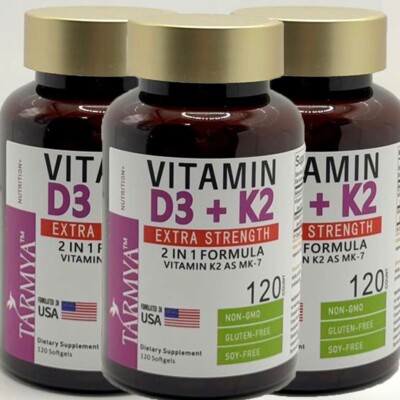(3 Pack) Tarmya s Vitamin D3 & Vitamin K2 (MK-7) Softgels 120 High Strength