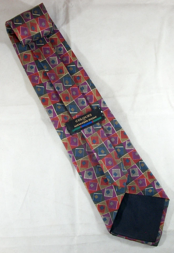 Corbata ALEXANDER JULIAN Púrpura Cuadrados Cuadrados Seda 58" Largo x 4" Ancho (F086) Foto 3 de 3