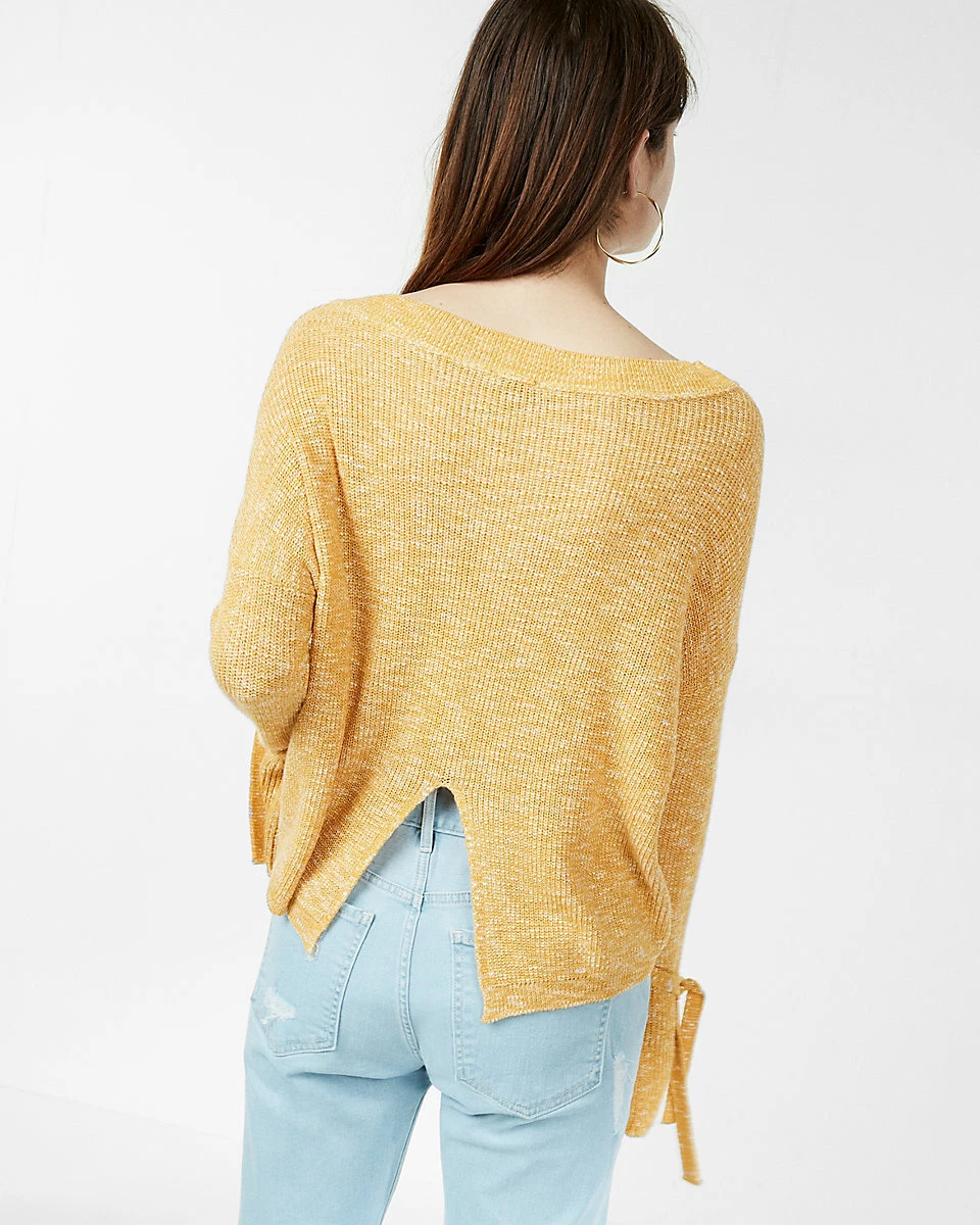 NWT Express Tie Sleeve Split Back Sweater Yellow Extra Small XS eBay