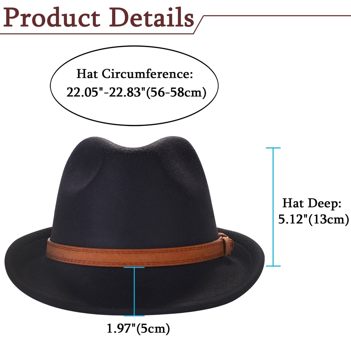 Classic Felt Fedora Hat Trilby Panama Wide Brim with Leather 