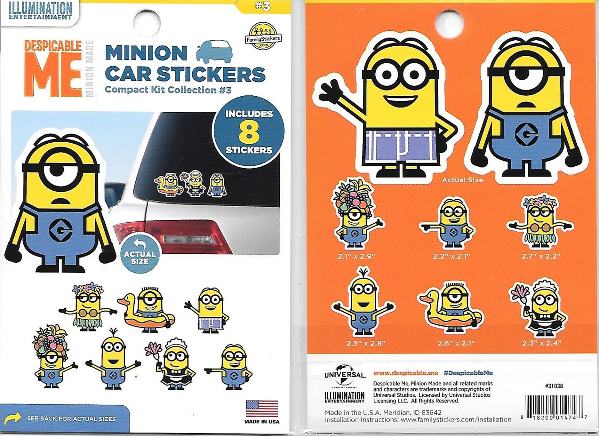 Despicable Me Set of 8 Minion Peel Off Car Stickers Kit Collection