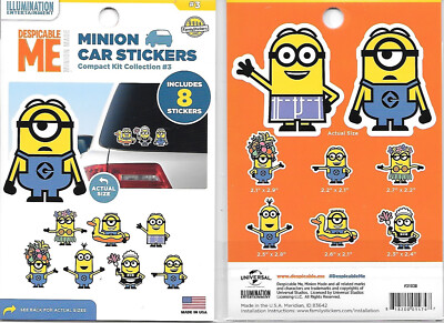 Despicable Me Set of 8 Minion Peel Off Car Stickers Kit Collection