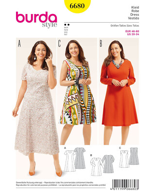 burda Schnittmuster Damen Kleid Nr. 6680  Gr. 46 - 60