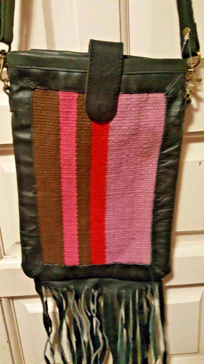 Kilim Rug Leather Crossbody Shoulder Bag Multicolor New Dual Side