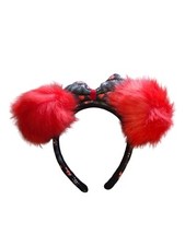 Floral Bow Headband With Red Furry Pom-Poms Chirstmas Festival