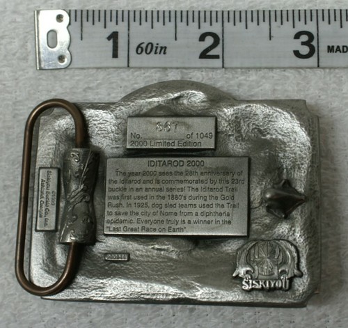 SN876 2000 Vintage Alaska Iditarod Gürtelschnalle Limited 867 / 1049 Pewter Neu - Bild 2 von 2