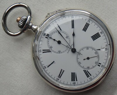 Longines Chronograph Pocket watch open face silver case enamel dial all  original | eBay
