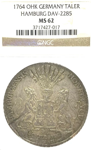 German States Hamburg 1764 Taler Coin Thaler NGC MS 62 VZ/F.STG UNC VARIETY RARE