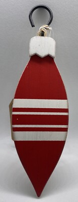 Adams & Co 2''x 6'' Reversible Wood Ornament Red & White Stripe Teardrop NEW