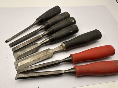 7er Set Vintage Stanley Holzmeißel mit abgeschrägten Kanten harter Griff 