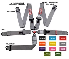 RACERDIRECT SFI 16.1 GRAY FLOOR MOUNT 3" RACE HARNESS CAM LOCK BOLT IN