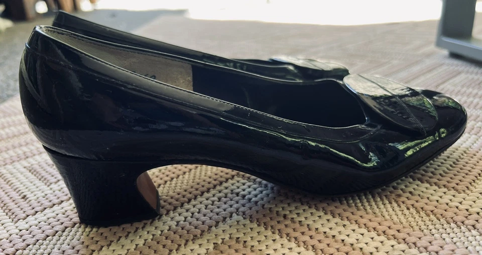 VTG 1960s HILL AND DALE Black Patent Leather Heels Shoes US 6.5 AA Mod - Image 3 of 4