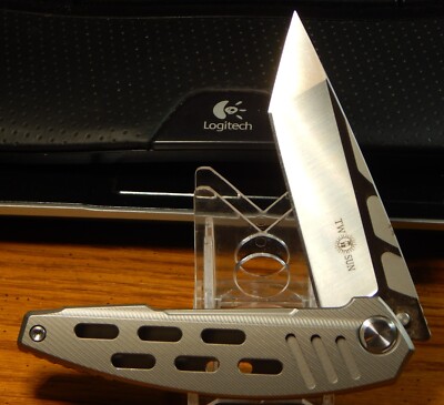 TWO SUN D2 NIGHT MORNING DESIGN FLIPPER FOLDING KNIFE SILVER GRIPS NO BOX