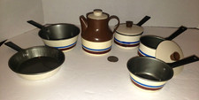 9PC VINTAGE CHILTON KIDS BLUE BROWN KITCHENWARE SET ALUMINUM POTS PANS COFFEE