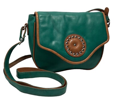 ili New York Soft Sea Foam Green Genuine Leather Studded Crossbody Purse  Bag