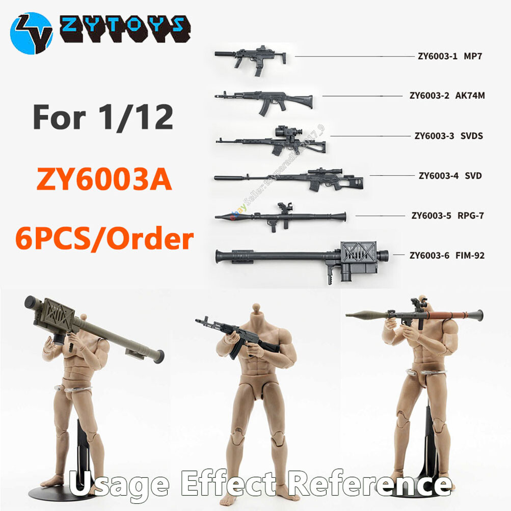 ZYTOYS 1/12 6PCS Weapon Set RPG Machine Gun Model Rifle Action