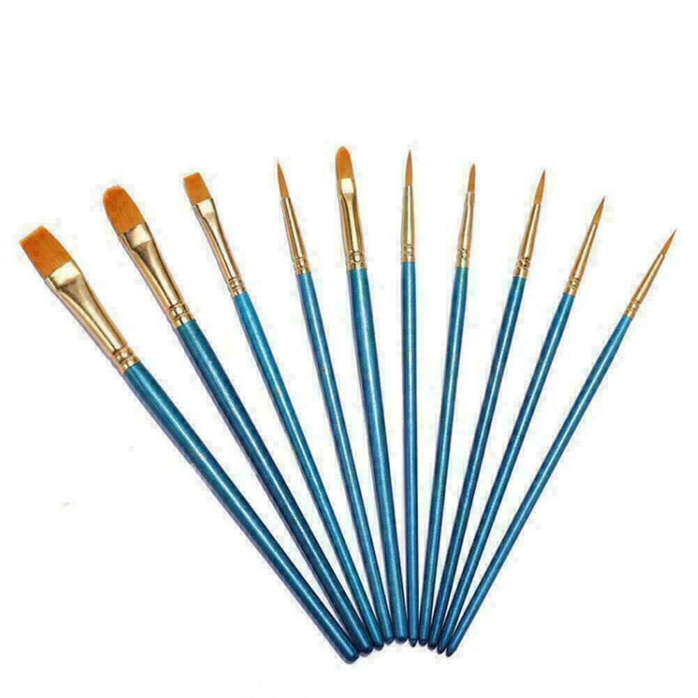 10Pcs Art Paint Brush Artist Brushes Set Fine Pointed L6C8 Color Y1C2
